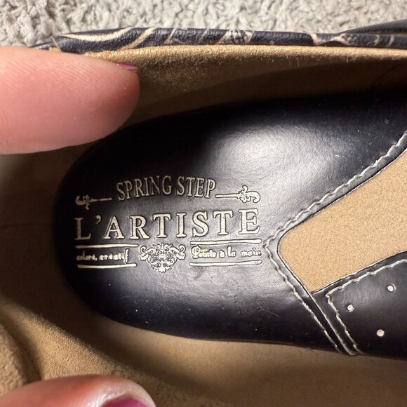 L'Artiste Spring Step Zagabank Womens 38 Black Leather Woven Textile Slip On Clo - Picture 6 of 7